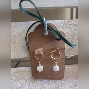 Elegant Gold and White Shell Hoop Earrings
